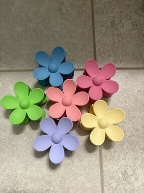 Colorful Flower Hair Clips Set - Pastel Shades